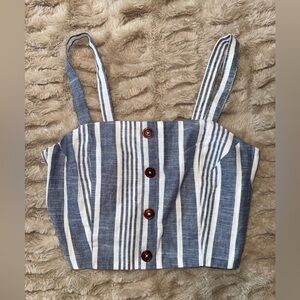Derek Heart Navy and Cream Striped Crop Top